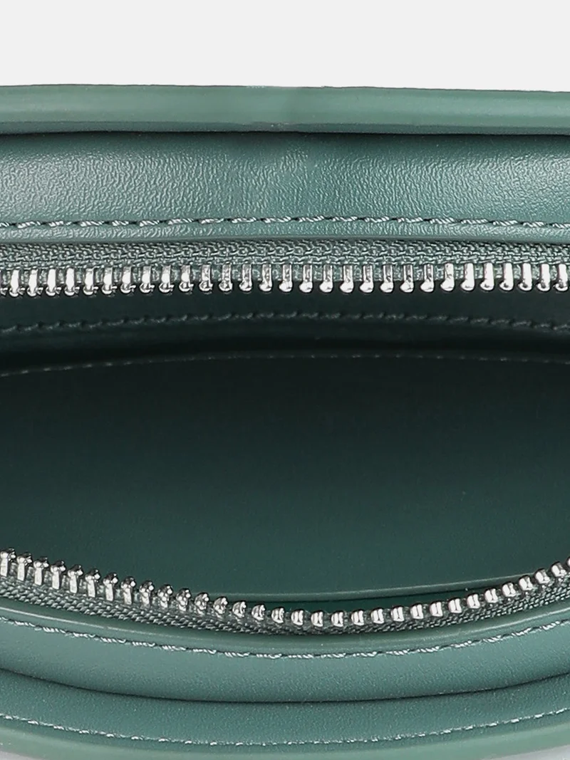 Haute Sauce Green Vegan Leather Structured Sling Bag With Tasselled