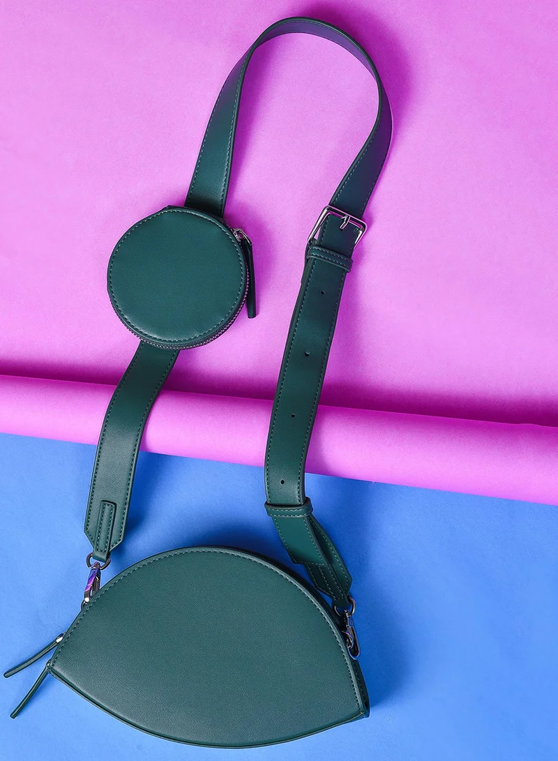Haute Sauce Green Vegan Leather Structured Sling Bag With Tasselled