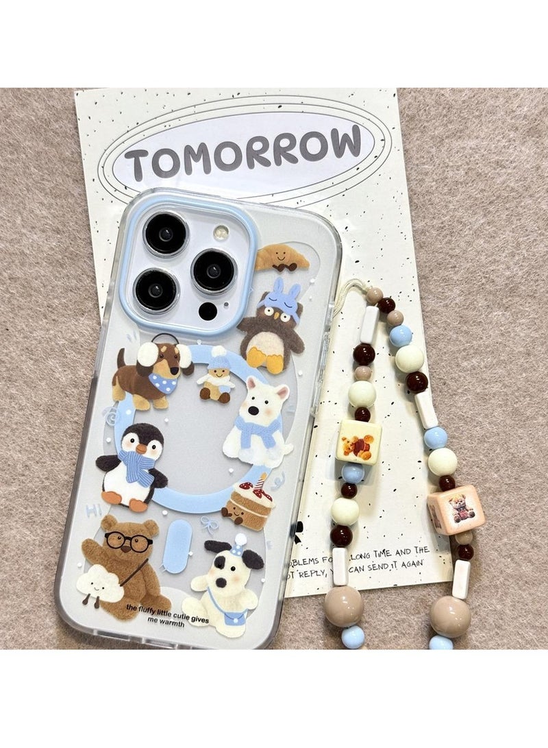 NIBEMINENT Perimeter Cake Little Animals Protective TPU Case Cover For iPhone 16 Pro, Border Cake With Small Animals With Bracelet