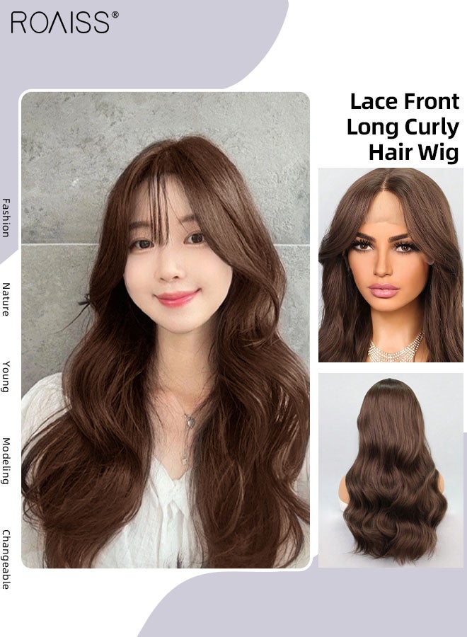 رويس باروكة شعر مجعد طويل بدانتيل أمامي، باروكة شعر نسائية صناعية ناعمة وطبيعية مقاومة للحرارة لحفلات الزفاف والارتداء اليومي، 60 سم (24 بوصة) - Image 1