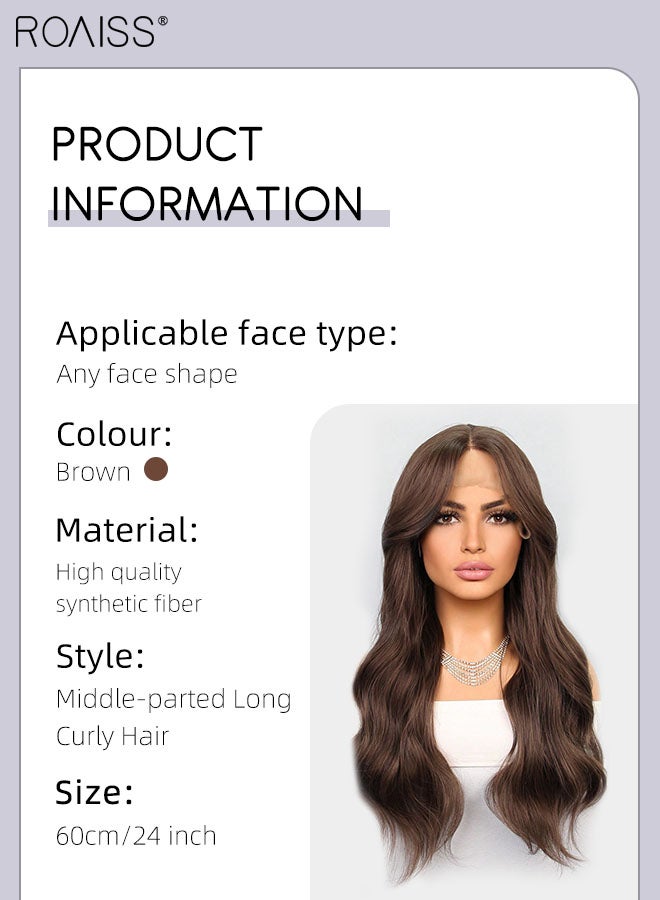 رويس باروكة شعر مجعد طويل بدانتيل أمامي، باروكة شعر نسائية صناعية ناعمة وطبيعية مقاومة للحرارة لحفلات الزفاف والارتداء اليومي، 60 سم (24 بوصة) - Image 2