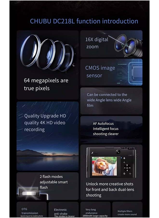 Generic Digital SLR Camera with Front and Rear Dual Lenses for Vlog - High - definition for Travel, Beginner - friendly for Students and Selfies for Girls, a Replacement for CCD Cameras [6400W + Front and Rear Dual Lenses + 4K Video Recording + Intelligent Focusing]  - Image 3
