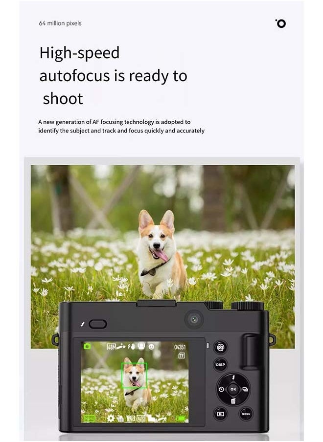 Generic - Digital SLR Camera with Front and Rear Dual Lenses for Vlog - High - definition for Travel, Beginner - friendly for Students and Selfies for Girls, a Replacement for CCD Cameras [6400W + Front and Rear Dual Lenses + 4K Video Recording + Intelligent Focusing] - Image 1
