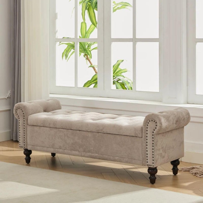 Comfynest Modern Velvet/Linen Storage Bench - Image 1