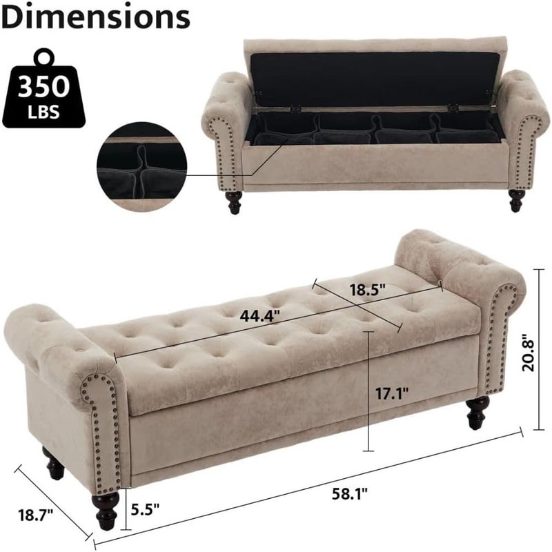 Comfynest Modern Velvet/Linen Storage Bench - Image 2