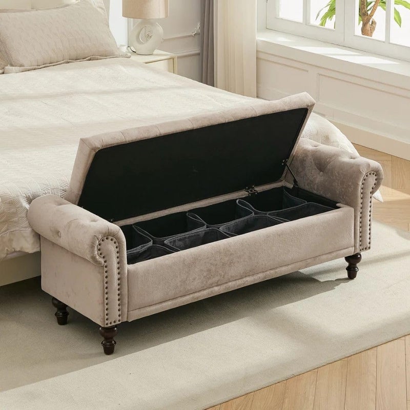 Comfynest Modern Velvet/Linen Storage Bench - Image 3