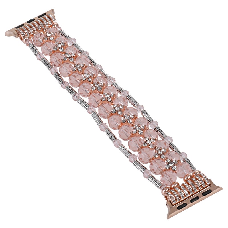 For Apple Watch Series 6 44Mm Beaded Diamond Bracelet Watch Band(Pink) - Image 2