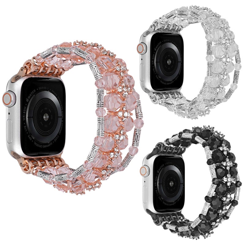 For Apple Watch Series 6 44Mm Beaded Diamond Bracelet Watch Band(Pink) - Image 5