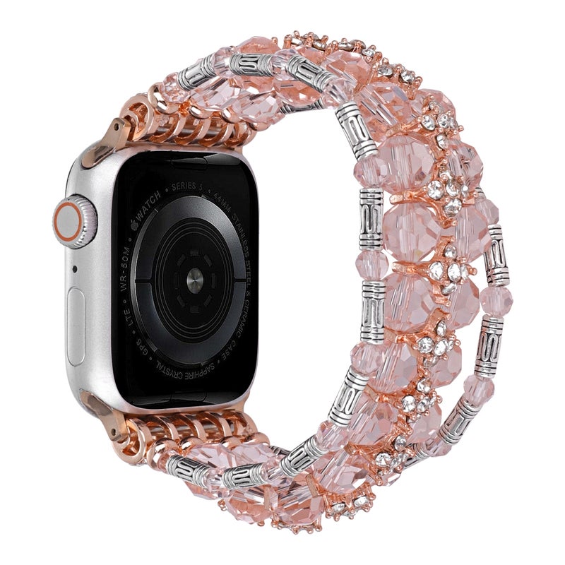 For Apple Watch Series 6 44Mm Beaded Diamond Bracelet Watch Band(Pink) - Image 1