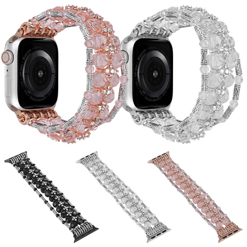 For Apple Watch Series 6 44Mm Beaded Diamond Bracelet Watch Band(Pink) - Image 4