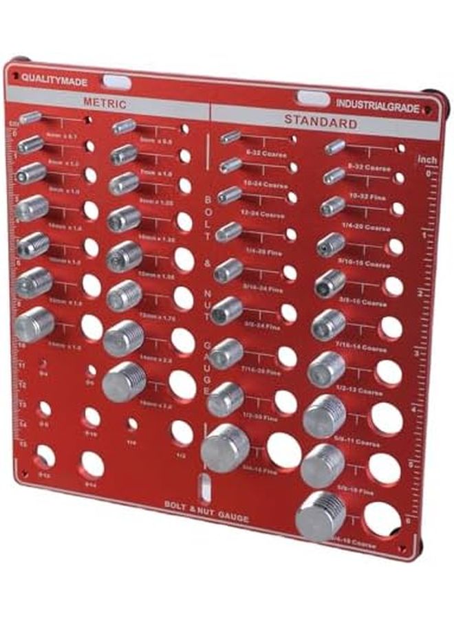 Red Wall Mountable Drill Bit Gauge Board 34 Holes Thread Identifier Storage Organizer - Image 4