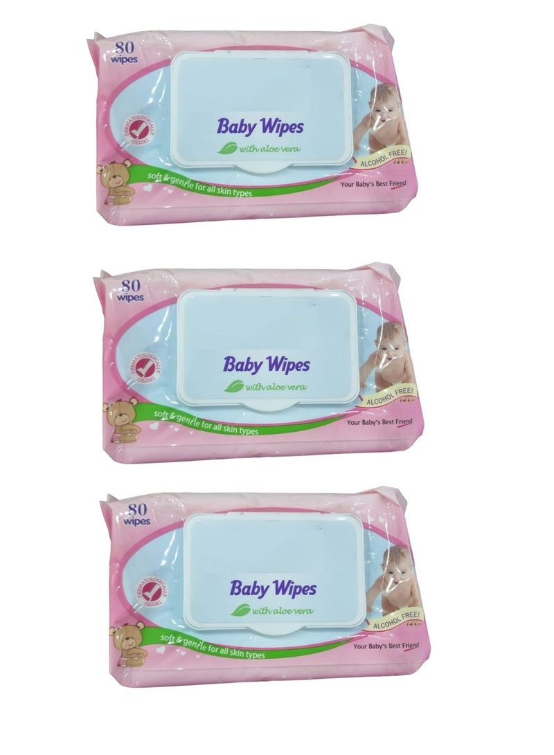 Baby Wet Wipes With Aloe Vera Soft And Gentle Pack of 3 x 80 