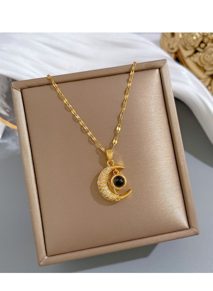قلادة قلادة فاخرة على شكل قمر متلألئة - Image 4