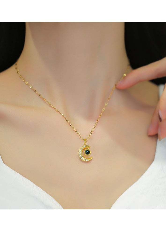 قلادة قلادة فاخرة على شكل قمر متلألئة - Image 1