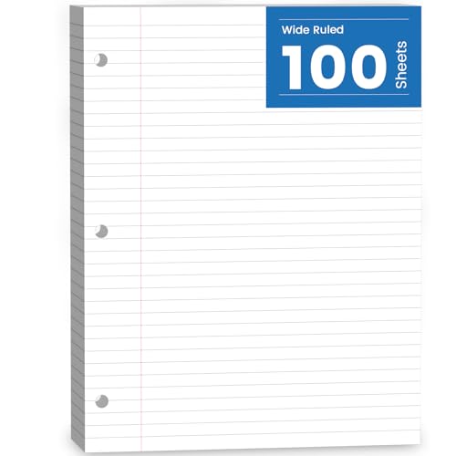 Aidunmis Loose Leaf Paper, 100 Sheets Notebook Paper, Binder Lined Paper Wide Ruled, 8.5'' x 11'' Loose Leaf, 3-Hole Punched Filler Writing Paper, 3-Ring Binder Note Papers, White - Image 1