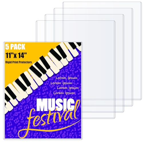 AKONEGE 5PCS 11" x 14" Rigid Print Protectors Hard Plastic Sheet Page Protectors Heavy Duty Top Loading Menu Covers Poster Sleeves Clear Plastic Paper Sleeves for Magazine Prints Photo Document - Image 1