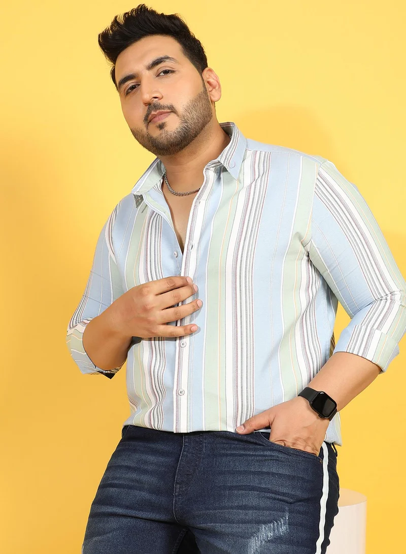 Instafab Plus Instafab Plus Men's Multicolour Striped Plus-Size Fit Button Up Shirt For Casual Wear | Cotton Spread Collar Shirt Crafted With Regular Sleeve & Comfort Fit For Everyday Wear