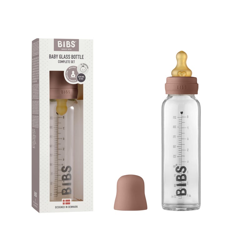 BIBS Baby Glass Bottle. Anti-Colic. Round Natural Rubber Latex Nipple. Supports Natural Breastfeeding, Complete Set - 225 ml, Woodchuck - Image 1