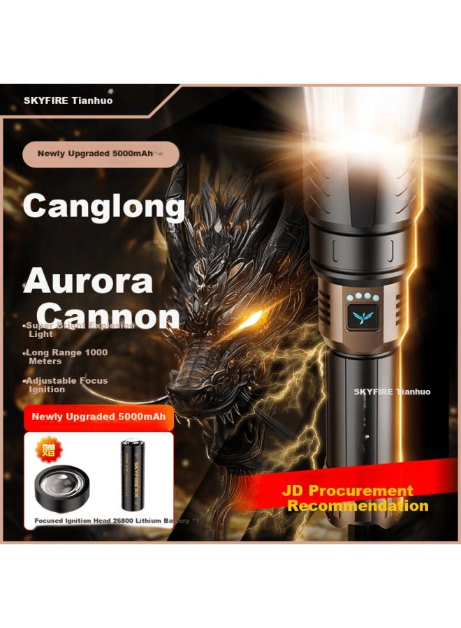 SkyFire Tianhuo Canglong High-power Flashlight Zoomable Long-range Super Bright Rechargeable Outdoor Survival Military Home Use - Image 1