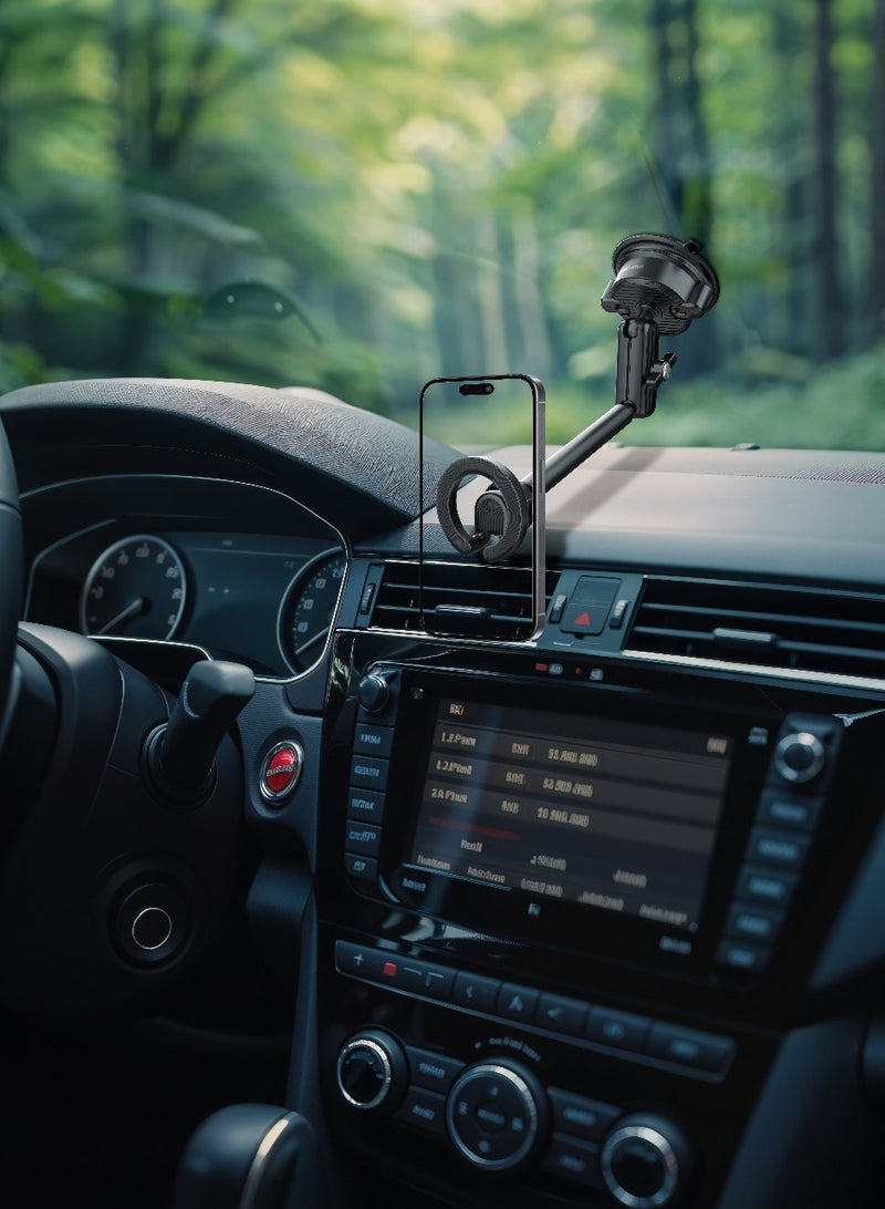 جرين ليون حامل هاتف GX-39 متوافق مع MagSafe ودوران 360 درجة / متوافق مع لوحة القيادة / كوب شفط قابل للغسل / حامل هاتف محمول / حامل سيارة / حامل هاتف - أسود - Image 2