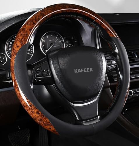 KAFEEK Wood Grain Steering Wheel Cover Microfiber Leather Universal 14 1215 inch Car Steering Wheel Cover Men Women Comfortable AntiSlip Odorless Brown - Image 1
