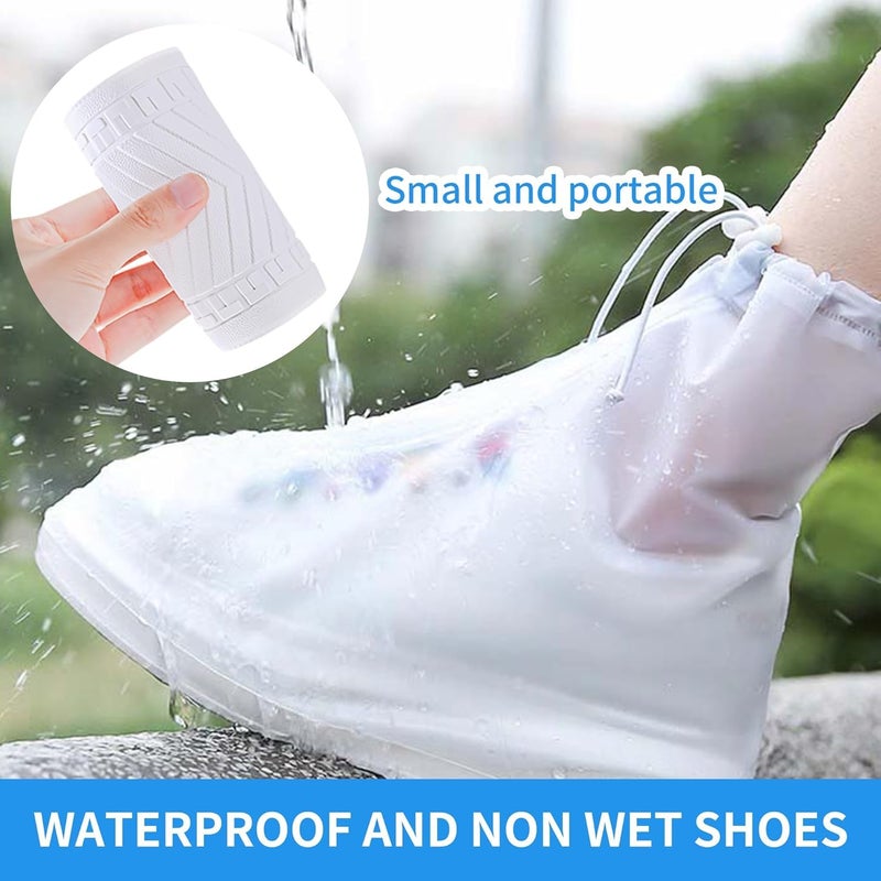 VENDICS Rain Boots Shoe Covers Waterproof for Men Women Shoe Protectors with Zipper Not-Slip Reusable Overshoes Galoshes for Hiking Climbing Camping Cycling Rainy Day (White)(Pack of 1) (7UK) - Image 4