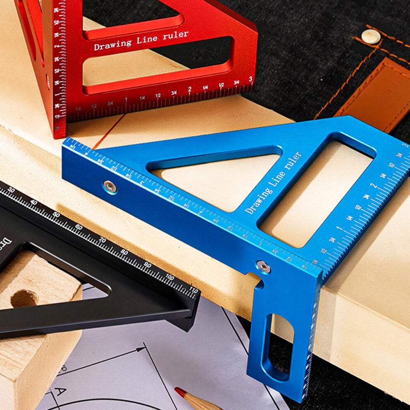 Red Metric Aluminum Carpentry Angle Protractor Double Scale Woodworking Measuring Tool - Image 5