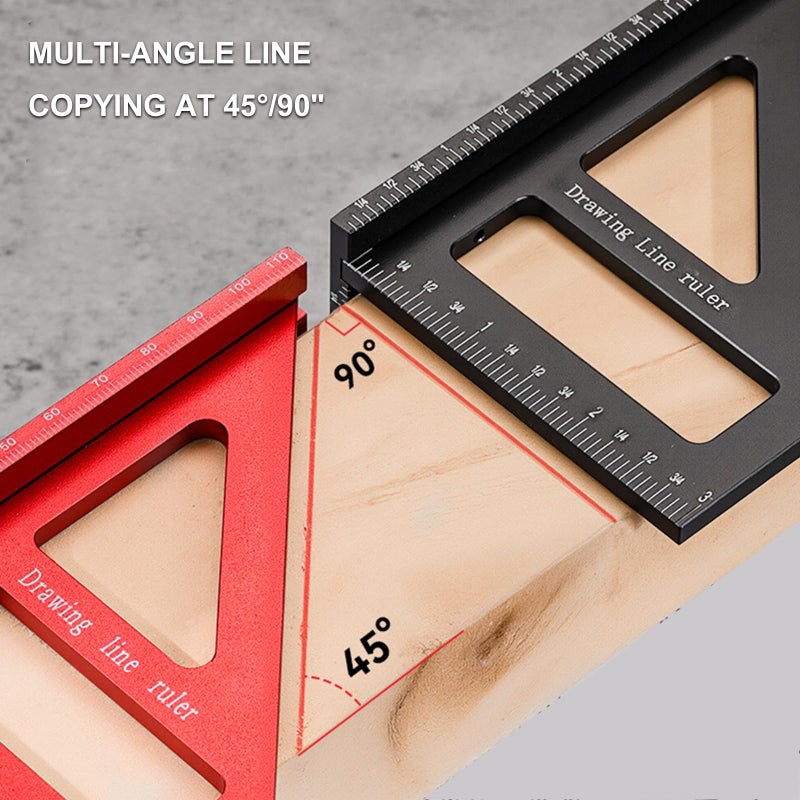 Red Metric Aluminum Carpentry Angle Protractor Double Scale Woodworking Measuring Tool - Image 3