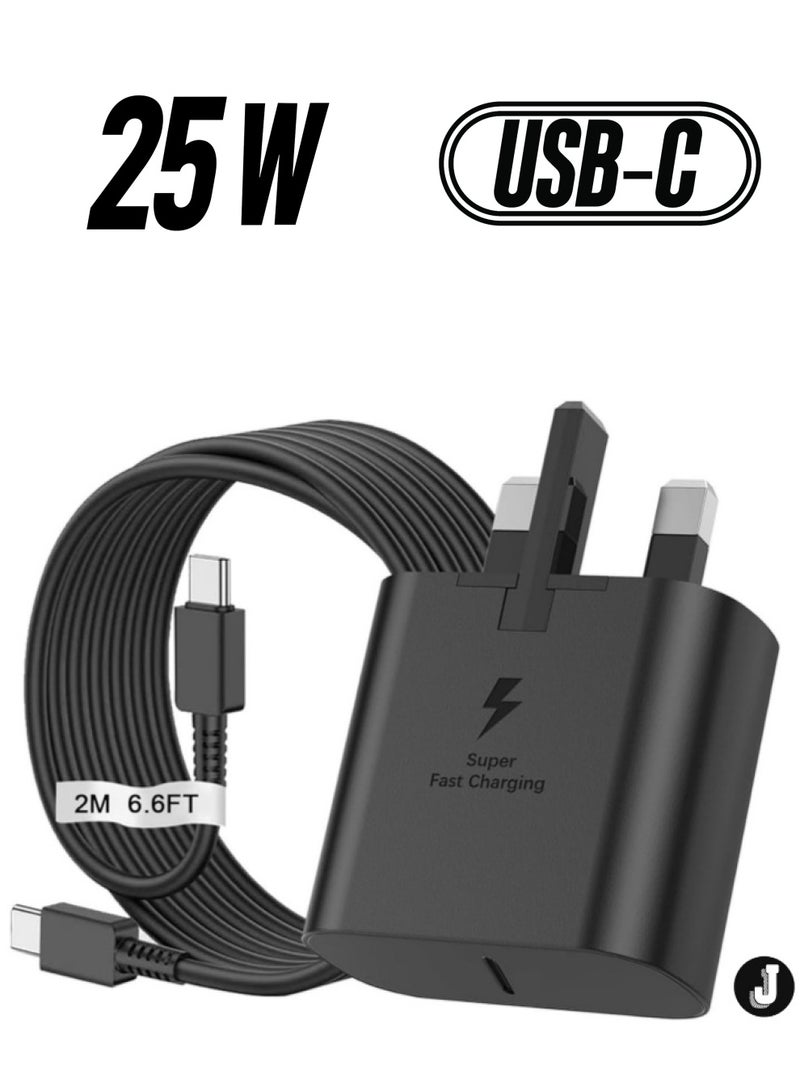 JAJEEK "2024 Samsung 25W Super Fast Charger with 2M USB-C to USB-C Cable – Type-C UK Wall Plug for Galaxy S24, S23 Ultra, S22, S21, A Series & Z Flip/Fold Models" - Image 1