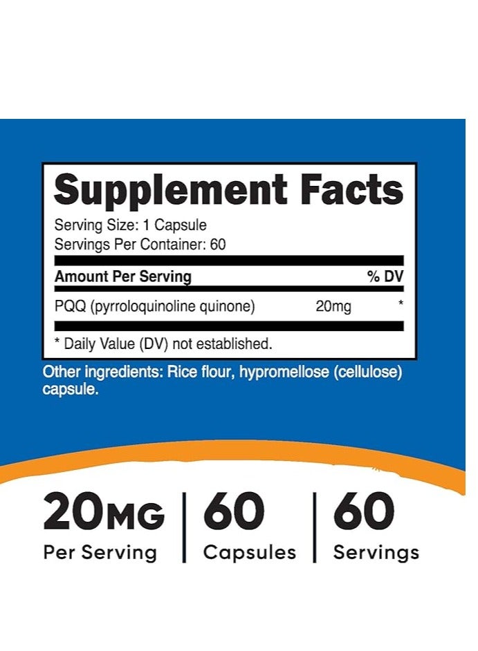 PQQ بيرولوكينولين كينون 20 ملغ، 60 كبسولة 60 حصة - Image 2