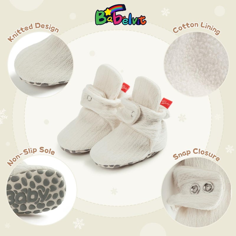 Babelvit Newborn Baby Boy Girl Soft Fleece Booties Stay On Infant Slippers Socks Shoe Non Skid Gripper Toddler First Walkers Winter Ankle Crib Shoes - Image 5