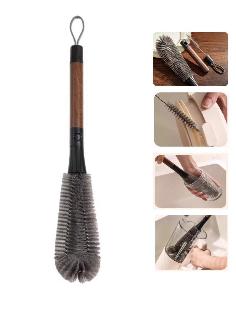 فرشاة تنظيف زجاجة 2 في 1، يمكنها تنظيف زجاجات المياه، العصارات، الأكواب، وغيره، تأتي مع فرشاة للقش، طولها 33.5 سم - Image 1