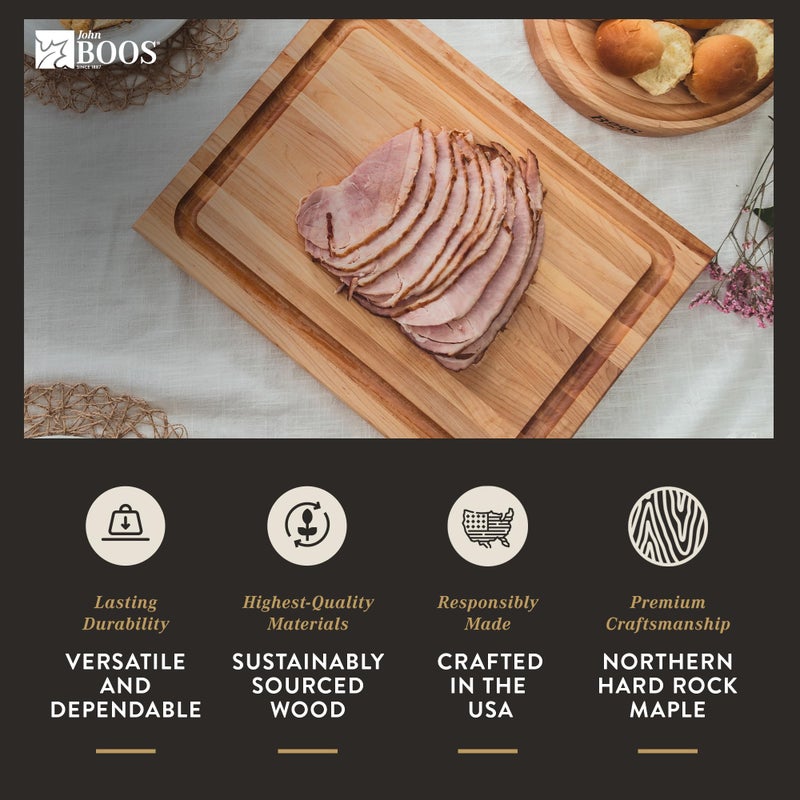 John Boos Block Reversible Cutting Board, CB Series w/Juice Groove, 24"x18"x1.5", Maple - Image 3