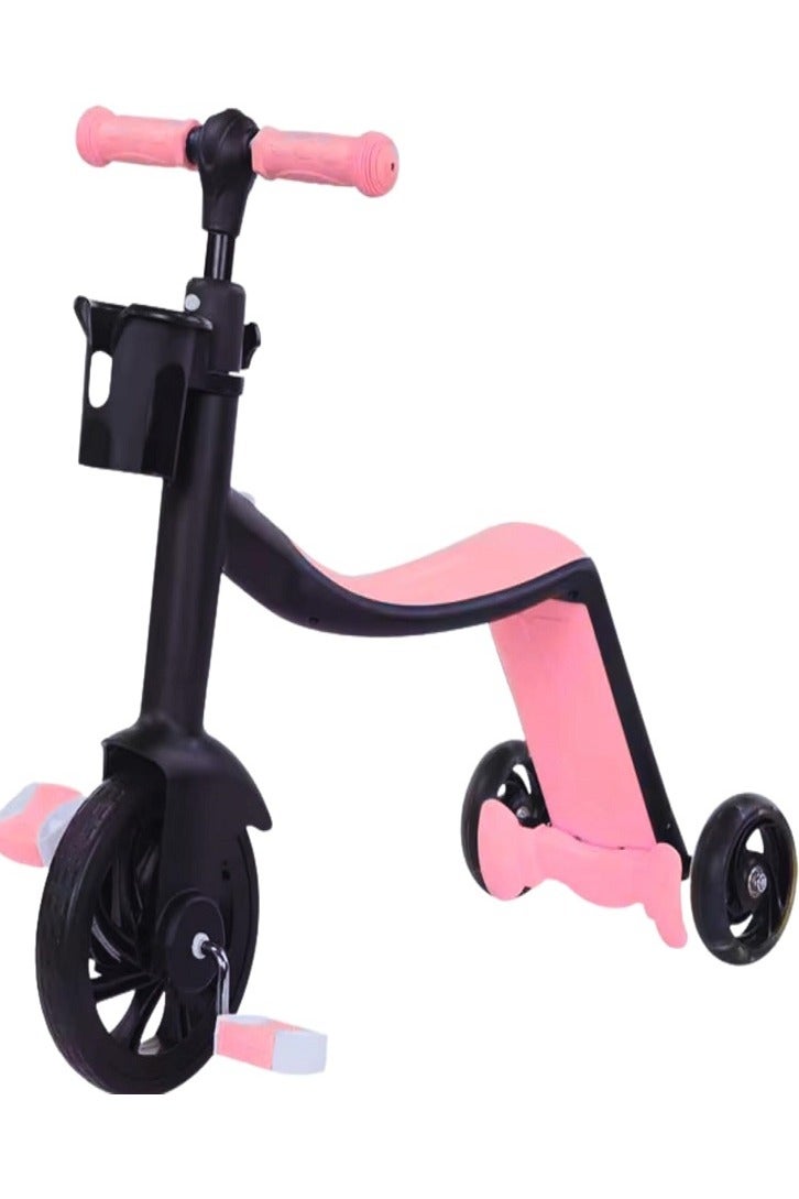 3-in-1 Convertible Kids Scooter and Tricycle – Foldable Ride-On Toy with Adjustable Seat and Handlebar – Balance Bike, Pedal Trike & Kick Scooter in One – For Toddlers and Preschoolers (Pink)  - Image 1