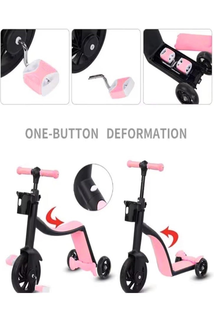 3-in-1 Convertible Kids Scooter and Tricycle – Foldable Ride-On Toy with Adjustable Seat and Handlebar – Balance Bike, Pedal Trike & Kick Scooter in One – For Toddlers and Preschoolers (Pink)  - Image 3