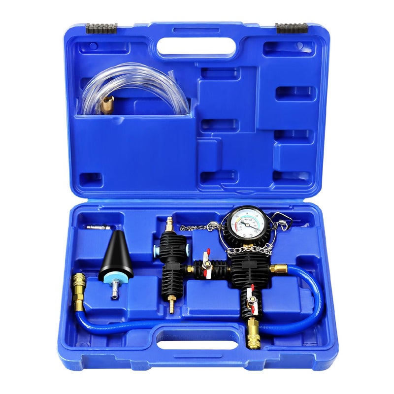 JIFETOR Cooling System Vacuum Purge Radiator Coolant Refill Tool Kit Universal Automotive Water Tank Pneumatic Vacuum Antifreeze Change Filler Set with Adapter Case Hose for Car Van SUV Truck