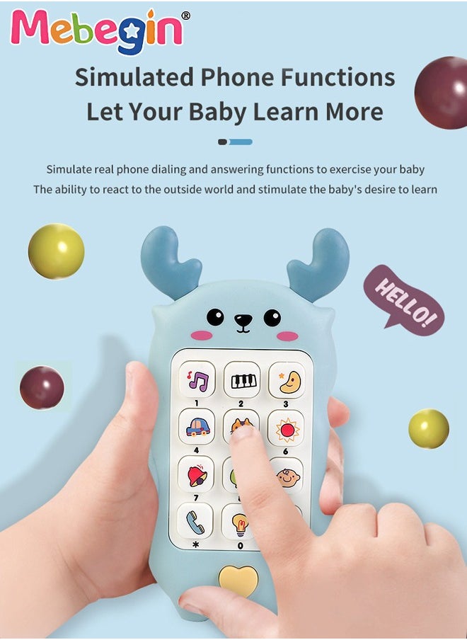 MEBEGIN - Baby Deer-shaped Mobile Phone Toy with Teether Case, Light, Music and Adjustable Volume, Multifunctional Baby Phone Toy with 12 Learning Modes, Teething Toy for Babies, Perfect for Bbabies Who Enjoy Playing with Real Phones, 7*2.5*13.5cm - Image 1