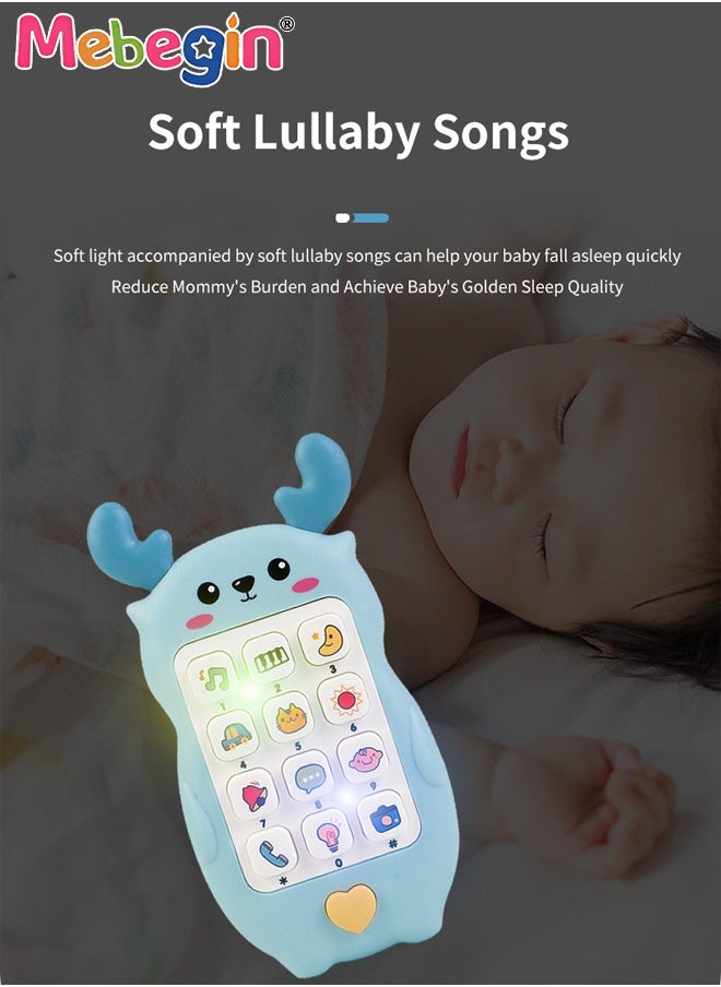 MEBEGIN - Baby Deer-shaped Mobile Phone Toy with Teether Case, Light, Music and Adjustable Volume, Multifunctional Baby Phone Toy with 12 Learning Modes, Teething Toy for Babies, Perfect for Bbabies Who Enjoy Playing with Real Phones, 7*2.5*13.5cm - Image 1