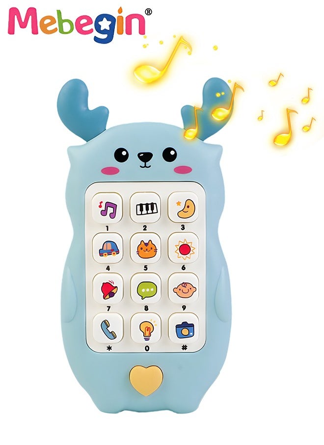 MEBEGIN - Baby Deer-shaped Mobile Phone Toy with Teether Case, Light, Music and Adjustable Volume, Multifunctional Baby Phone Toy with 12 Learning Modes, Teething Toy for Babies, Perfect for Bbabies Who Enjoy Playing with Real Phones, 7*2.5*13.5cm - Image 1