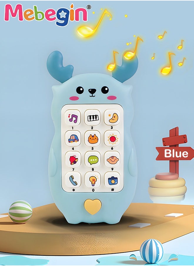 MEBEGIN - Baby Deer-shaped Mobile Phone Toy with Teether Case, Light, Music and Adjustable Volume, Multifunctional Baby Phone Toy with 12 Learning Modes, Teething Toy for Babies, Perfect for Bbabies Who Enjoy Playing with Real Phones, 7*2.5*13.5cm - Image 1