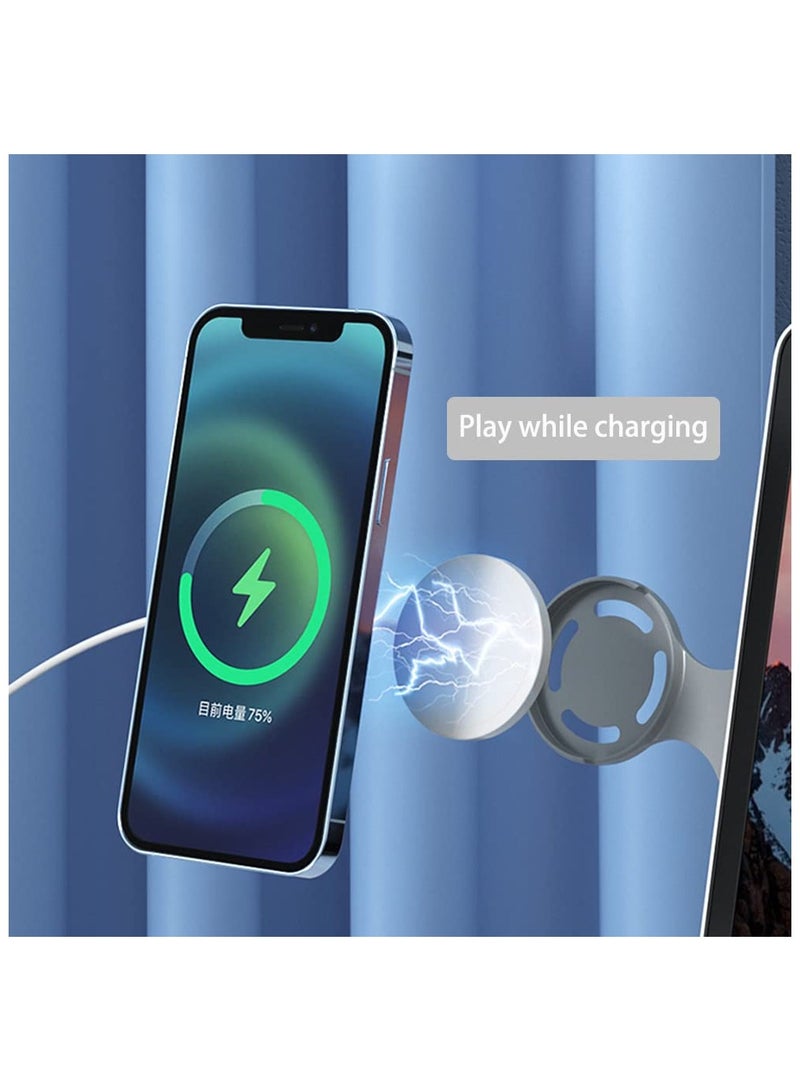 SYOSI Adjustable Laptop Phone Holder, Fast Wireless Charger Magnetic Phone Holder, Slim Portable Laptop Side Mount Clip, Monitor Expansion Bracket, Foldable for i-Phone12/13/14 Series with 3M Adhesive Grey - Image 5