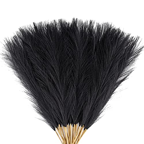 Acfruits Black Pampas Grass Small, 30 Pcs 17" Faux Pampas Grass Short Decor, Pompas Grass Flower Arrangement and Vase Filler for Boho Home Wedding Decoration - Image 1