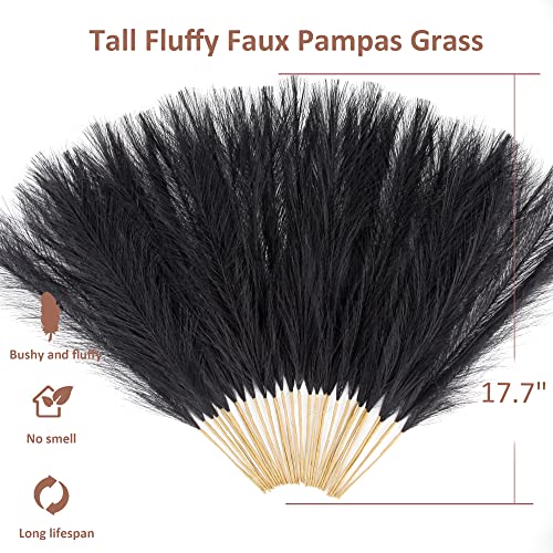 Acfruits Black Pampas Grass Small, 30 Pcs 17" Faux Pampas Grass Short Decor, Pompas Grass Flower Arrangement and Vase Filler for Boho Home Wedding Decoration - Image 2