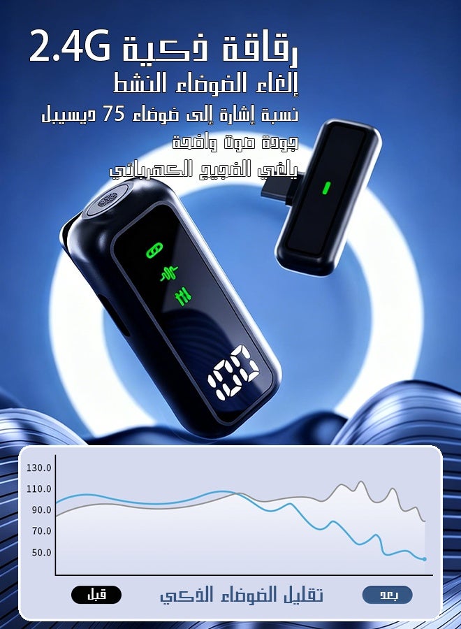يهييو مايك لافاليير لاسلكي مع علبة شحن - 2.4G مزيل ضوضاء ذكي (75dB) | لأجهزة آيفون وأندرويد,علبة متكاملة: 2 مايك + 1 مستقبل + محول | بطارية 24 ساعة، استقبال 25 متر | لتيك توك، يوتيوب، البودكاست - Image 3