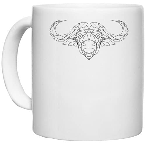 UDNAG White Ceramic Coffee/Tea Mug 'Geometry | Buffalo Head Geometry' Perfect for Gifting [350ml] - Image 1