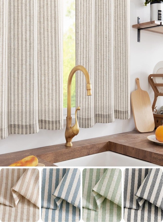 Lazzzy Kitchen Curtains Short Cafe Stripe Pattern Tiers Bathroom Window Curtain Small Drapes Rod Pocket Top 2 Panels 24 Inch Gray - Image 2