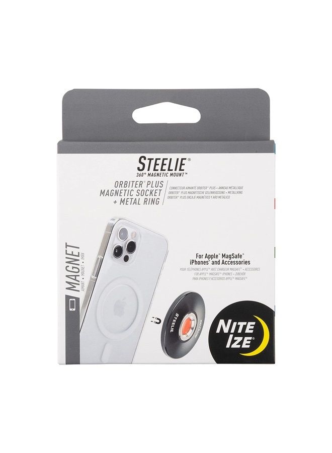 NITE IZE , Inc. STOMS-01-R8 Nite IZE Steelie Orbiter Plus Socket + Metal Ring, Holder iPhone 12 / Mini/Pro Max, Car Works with MagSafe Charger Magnetic Mount, Black - Image 1