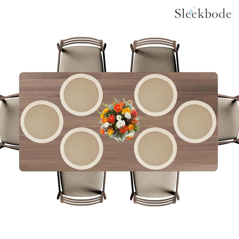 SLEEKBODE Placemat for Dining Table Cotton Table Placemat Set of 6 Pieces Bed Side Table Mat Cotton Round Shape Placemat Side Table Cover Round Table Mat Beige OffWhite - Image 5