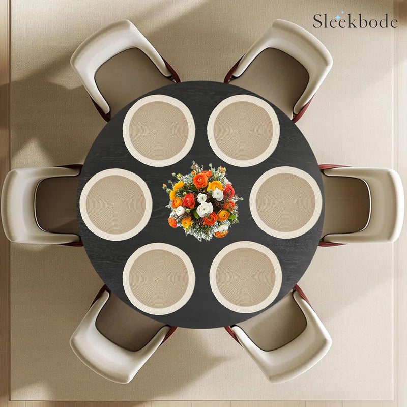 SLEEKBODE Placemat for Dining Table Cotton Table Placemat Set of 6 Pieces Bed Side Table Mat Cotton Round Shape Placemat Side Table Cover Round Table Mat Beige OffWhite - Image 2