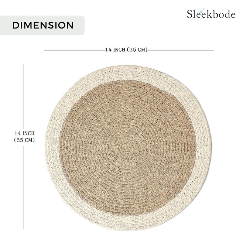 SLEEKBODE Placemat for Dining Table Cotton Table Placemat Set of 6 Pieces Bed Side Table Mat Cotton Round Shape Placemat Side Table Cover Round Table Mat Beige OffWhite - Image 3
